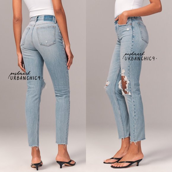 ABERCROMBIE High Rise Mom Jean Light Ripped 28 - Picture 2 of 15